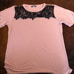 HEIMISH USA Pink Top with Black Lace Detail